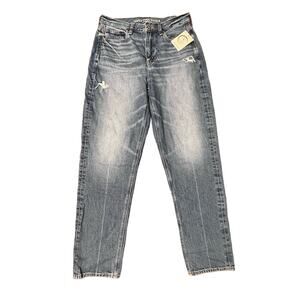 American Eagle AE Blue Denim Jean Straight Regular Destructed Distressed Size 4